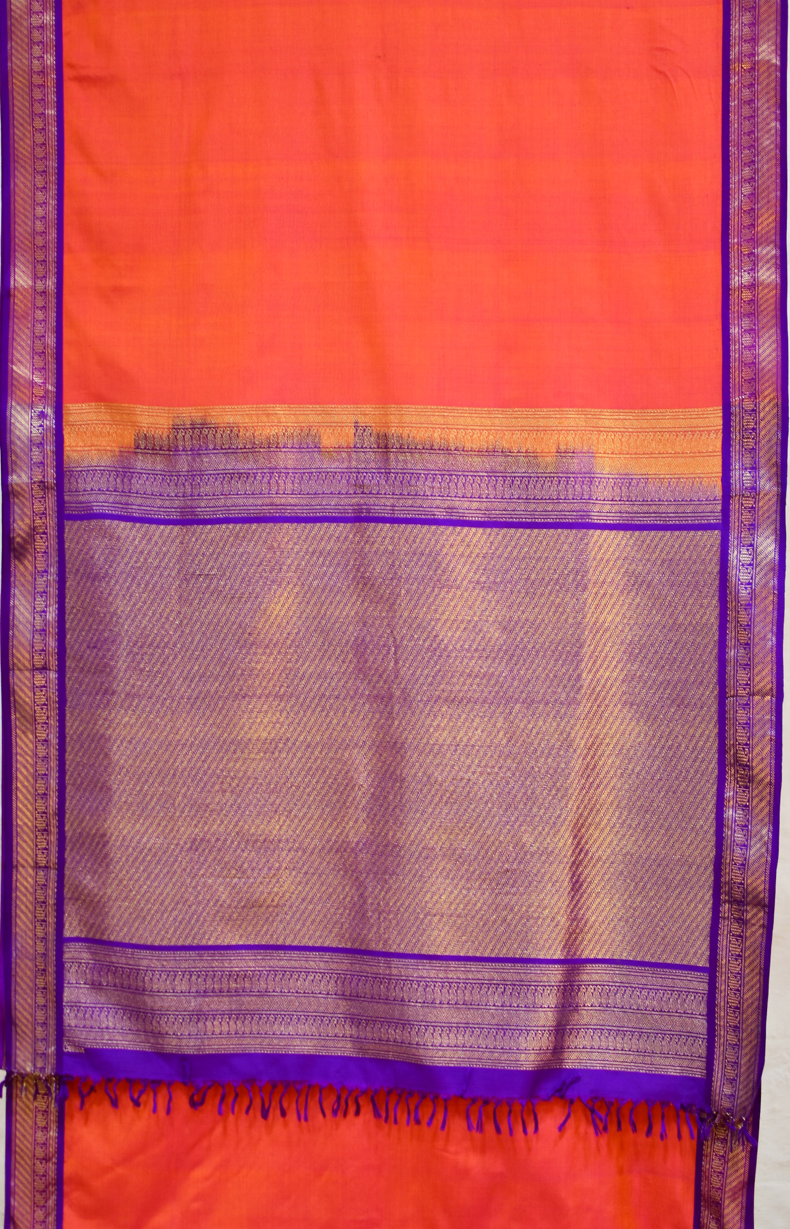 Light Orange, Handwoven Ahimsa Silk, Plain Weave , Jacquard, Festive Wear, Real Jari Saree